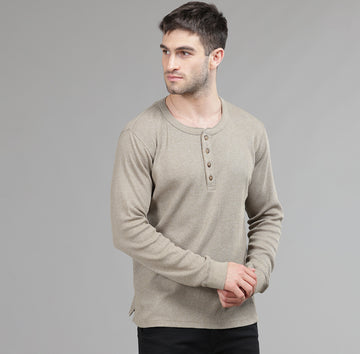 WAFFLE FABRIC HENLEY FULL SLEEVES TSHIRT