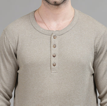 WAFFLE FABRIC HENLEY FULL SLEEVES TSHIRT