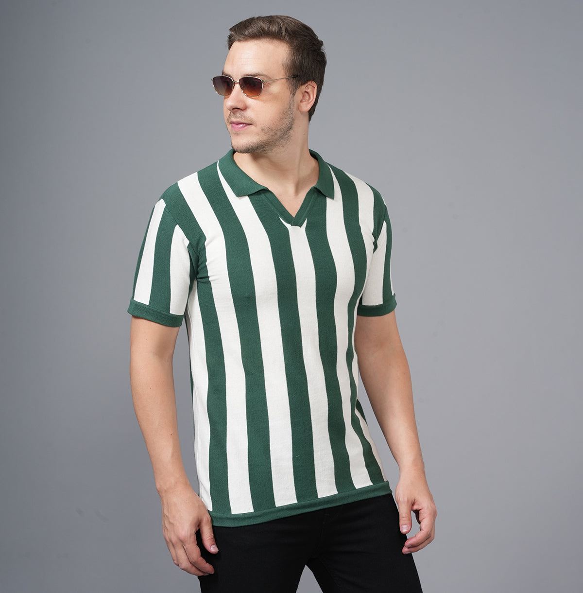 STRIPED FLAT KNIT COTTON POLO SHIRT