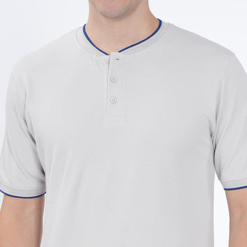MANDARIN COLLAR SLIM FIT COTTON TSHIRT