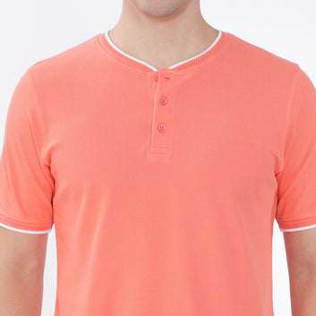 MANDARIN COLLAR SLIM FIT COTTON TSHIRT