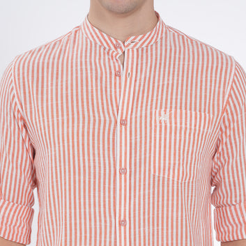 MANDARIN COLLAR SLIM FIT COTTON SHIRT