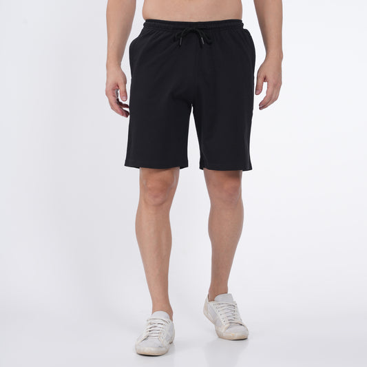 BLACK SLIM FIT KNITTED SHORTS