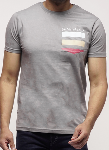 STRIPED BACK SOLID LOGO CREW TSHIRT