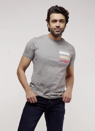 STRIPED BACK SOLID LOGO CREW TSHIRT