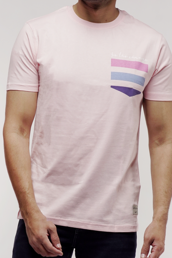 STRIPED BACK SOLID LOGO CREW TSHIRT