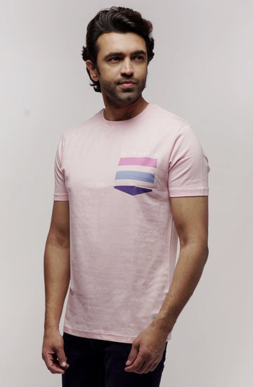 STRIPED BACK SOLID LOGO CREW TSHIRT