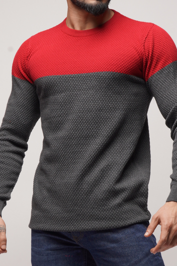 TWO TONE FULL SLEEVES COTTON SWEATER