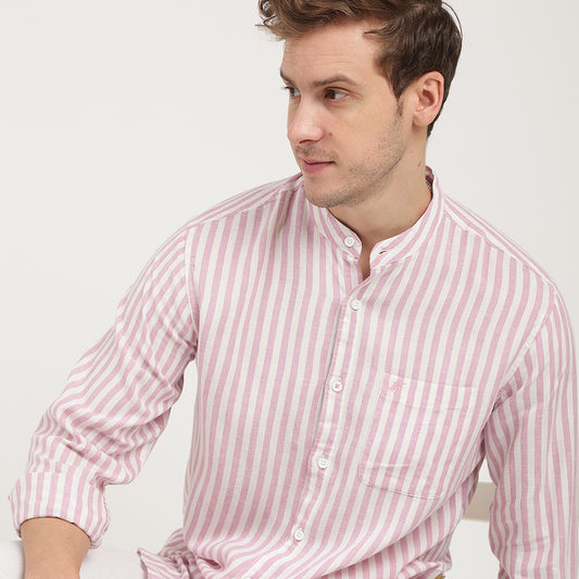 STRIPES FULL SLEEVE CASUAL LINEN SHIRT