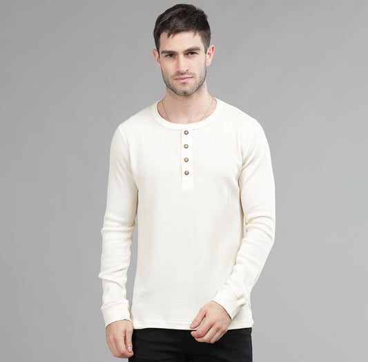 WAFFLE FABRIC HENLEY FULL SLEEVES TSHIRT