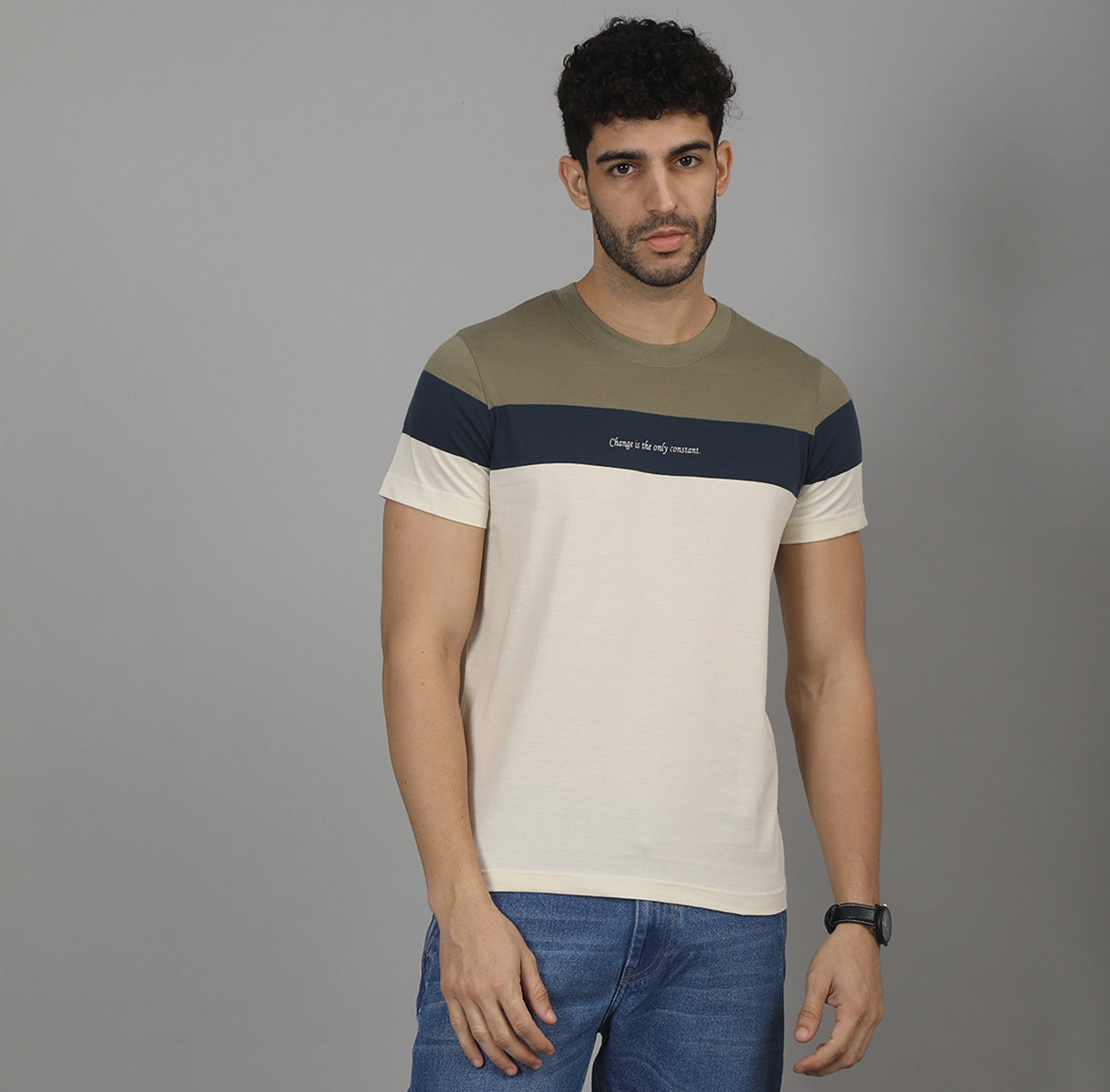 REGULAR FIT STRIPES CREW NECK COTTON TSHIRT