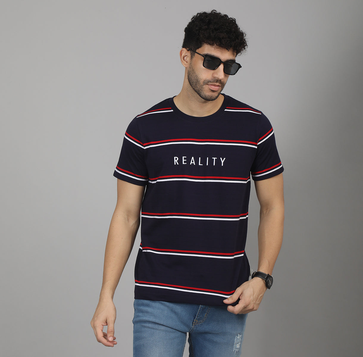 REGULAR FIT STRIPES CREW NECK COTTON TSHIRT