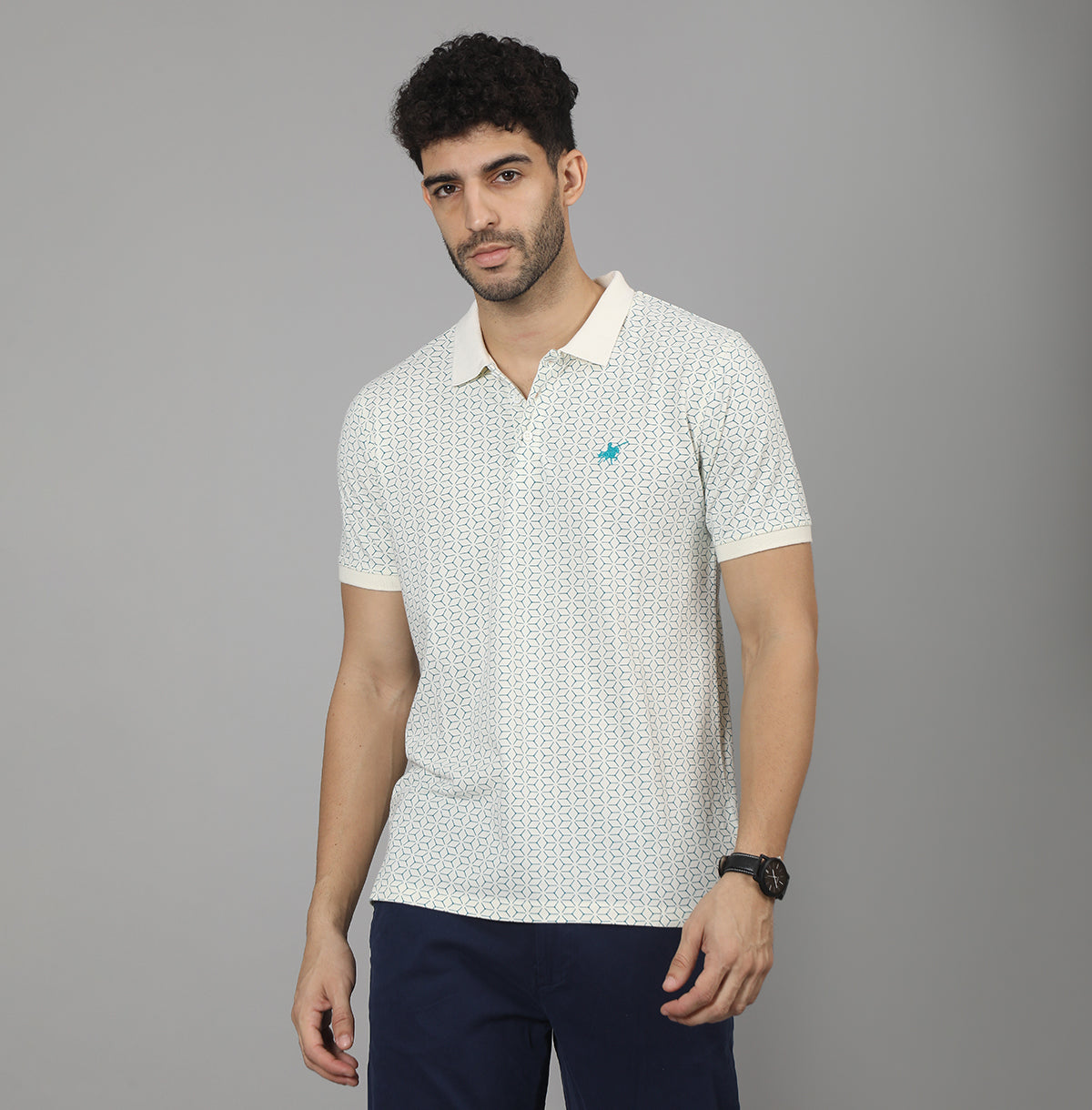 REGULAR FIT AOP COTTON POLO SHIRT