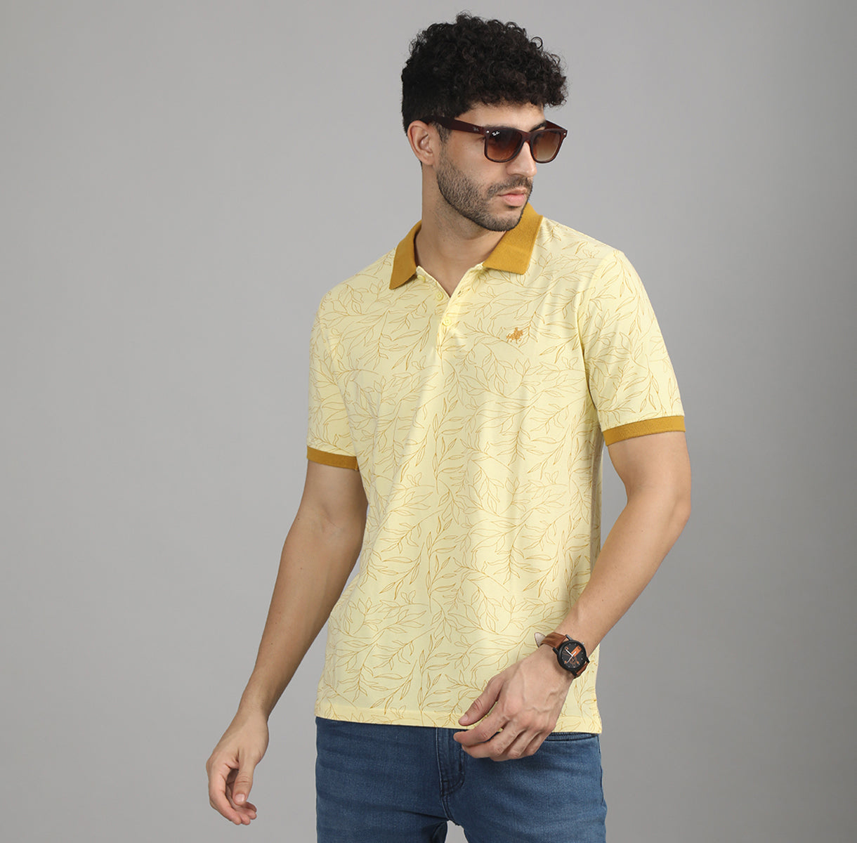 REGULAR FIT AOP COTTON POLO SHIRT