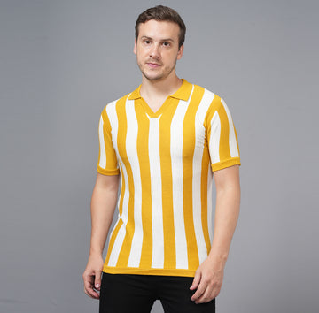 STRIPED FLAT KNIT COTTON POLO SHIRT