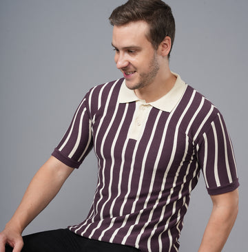 STRIPED FLAT KNIT COTTON POLO SHIRT