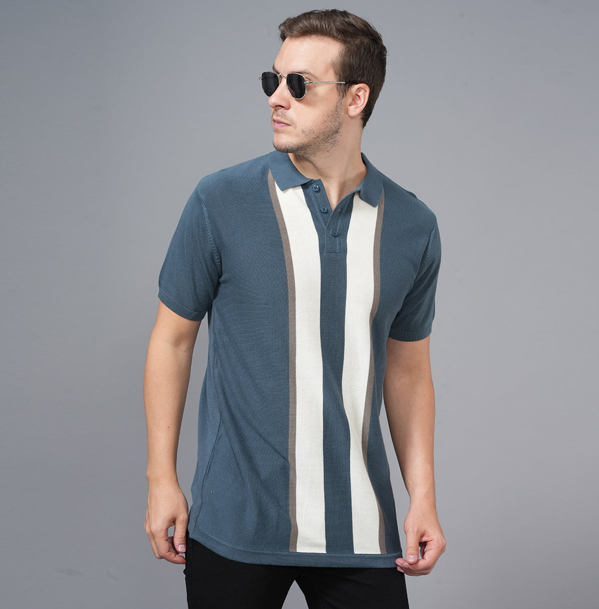 STRIPED FLAT KNIT COTTON POLO SHIRT