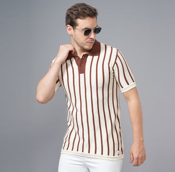 STRIPED FLAT KNIT COTTON POLO SHIRT