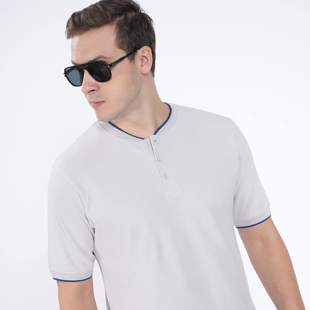 Men's Striped Grey Mandarin Collar Slim Fit Shirt