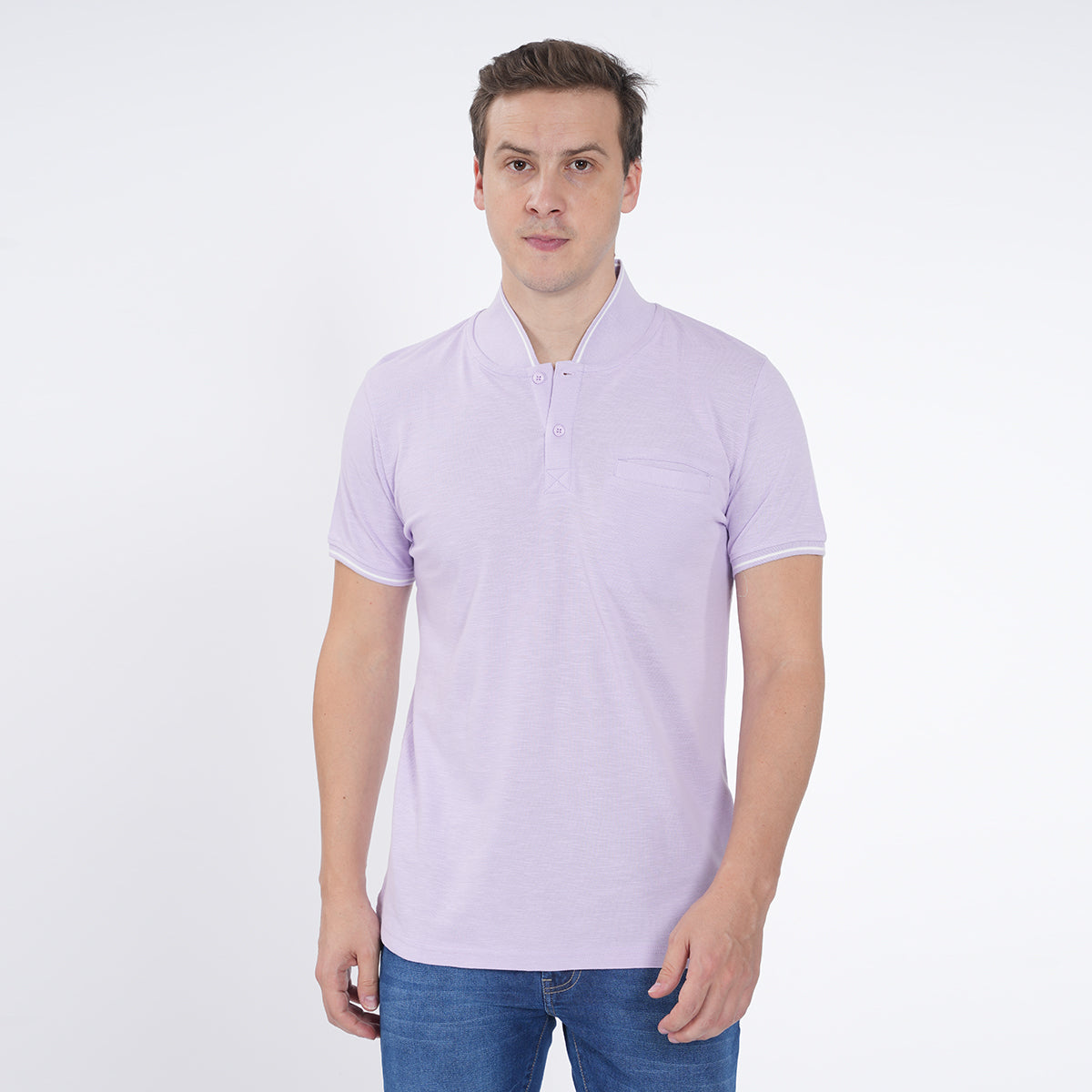 SLIM FIT HIGH NECK COTTON POLO SHIRT