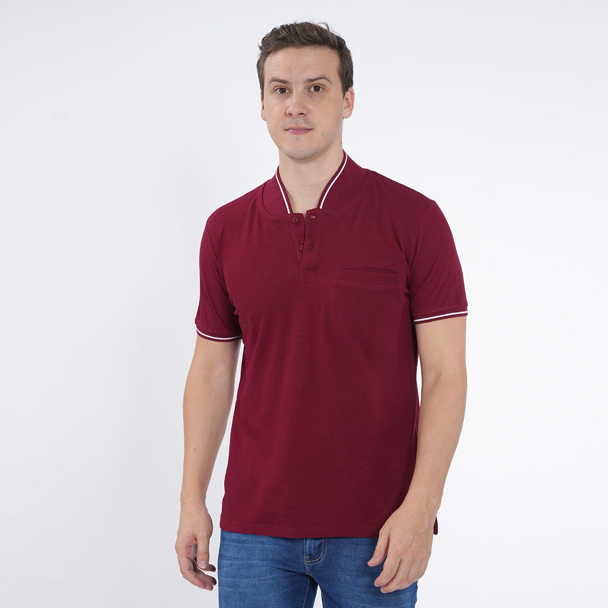 SLIM FIT HIGH NECK COTTON POLO SHIRT