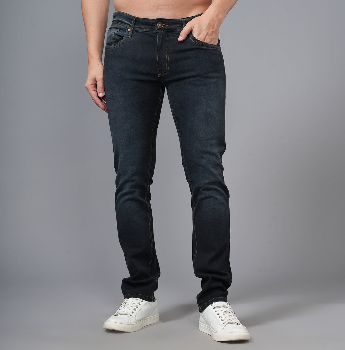 BLACK MID WASH SLIM FIT JEANS