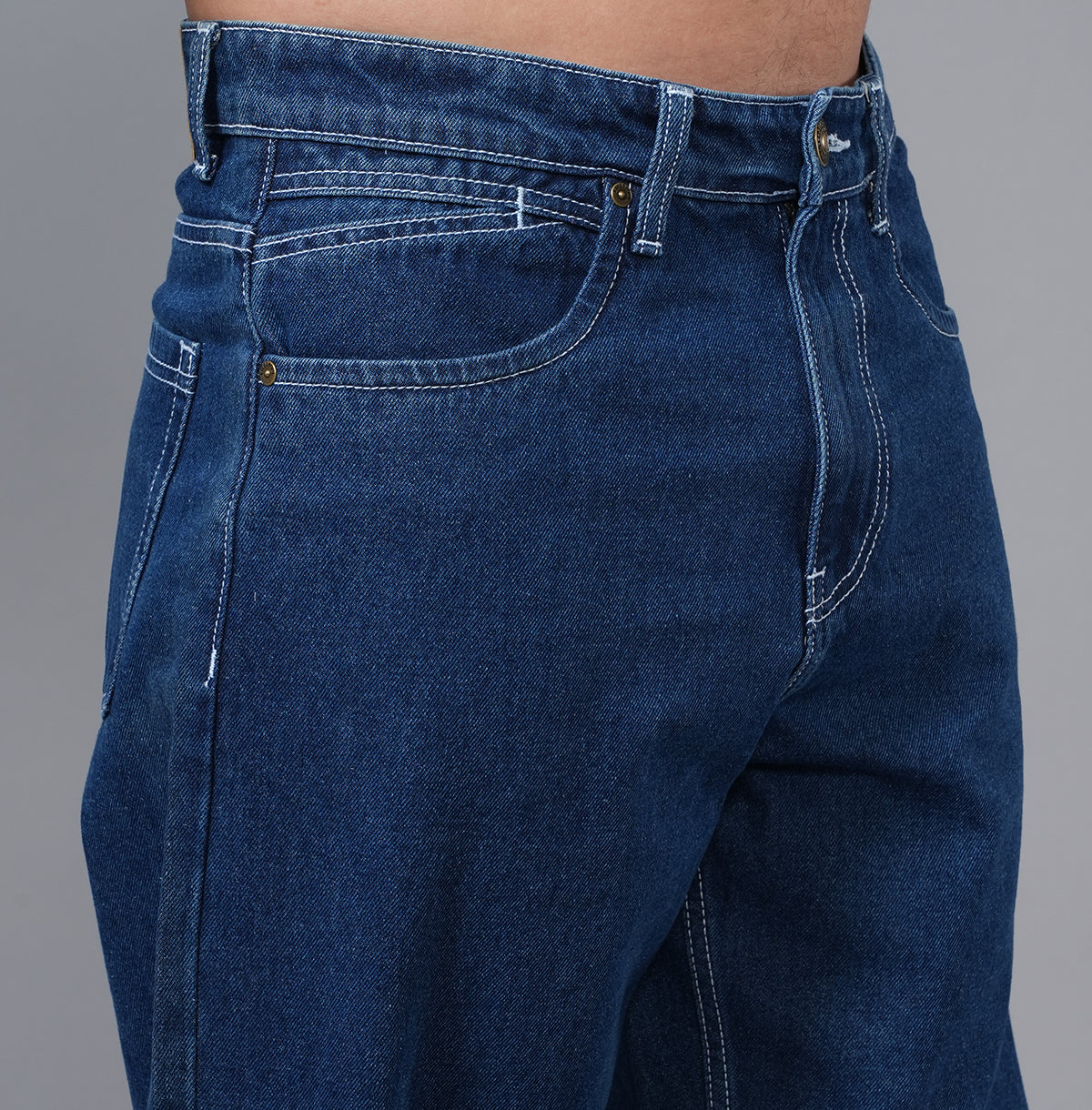 INDIGO MID WASH LOOSE FIT JEANS