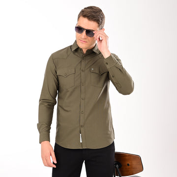 SOLID FULL SLEEVES CASUAL FIT COTTON SHIRT