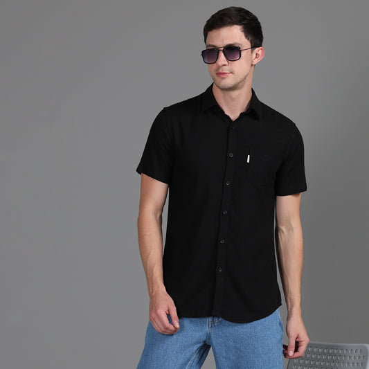 SOLID HALF SLEEVES CASUAL LINEN SHIRT