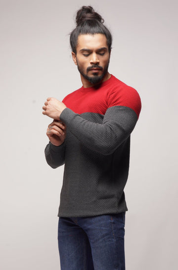 TWO TONE FULL SLEEVES COTTON SWEATER